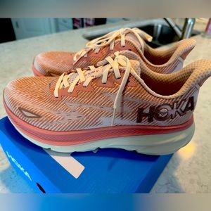Hoka Pink and Cream Running Shoes